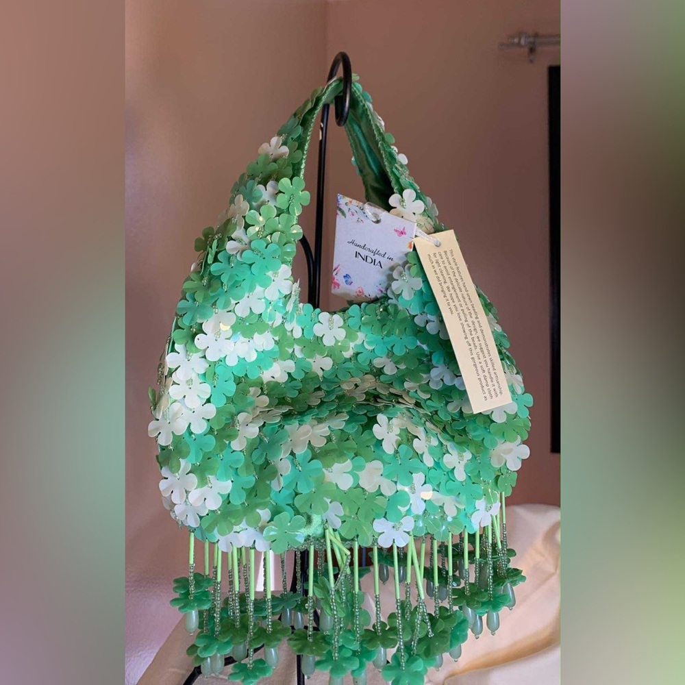 Floral Green and White Women's Bag